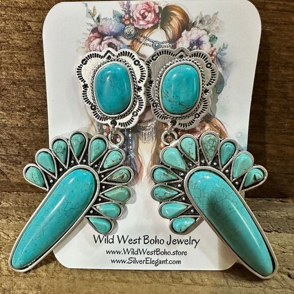 Navajo Turquoise Post Earrings, Big Bold Style, Boho Southwestern Stud Earring, - Picture 6 of 8